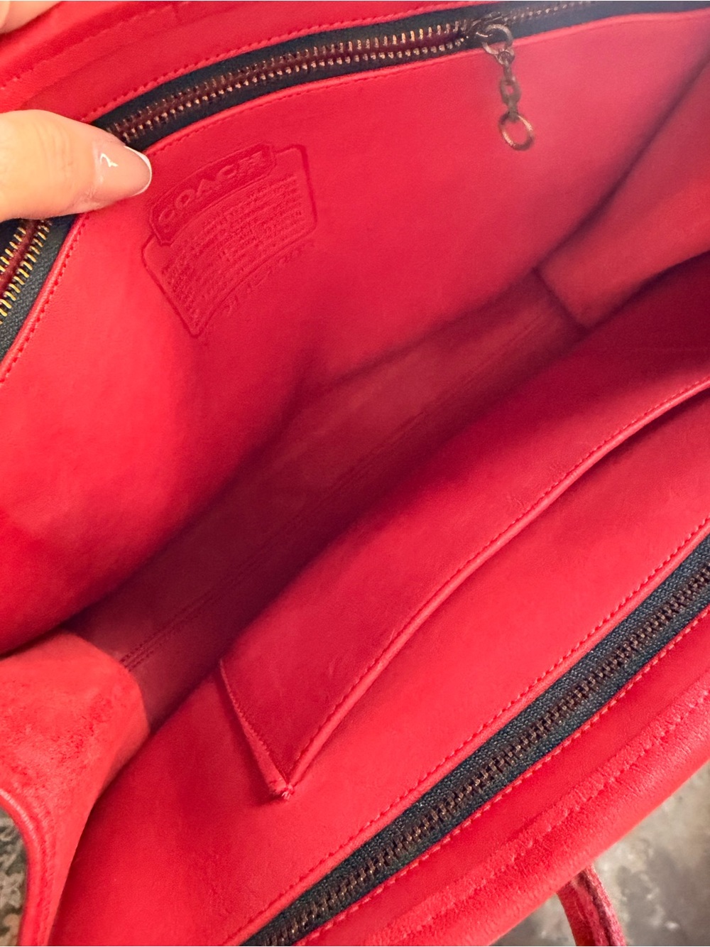 VTG 80s NYC Coach Red Leather Open Top Compact Tote 1303 Paperwork Included - Picture 5 of 6